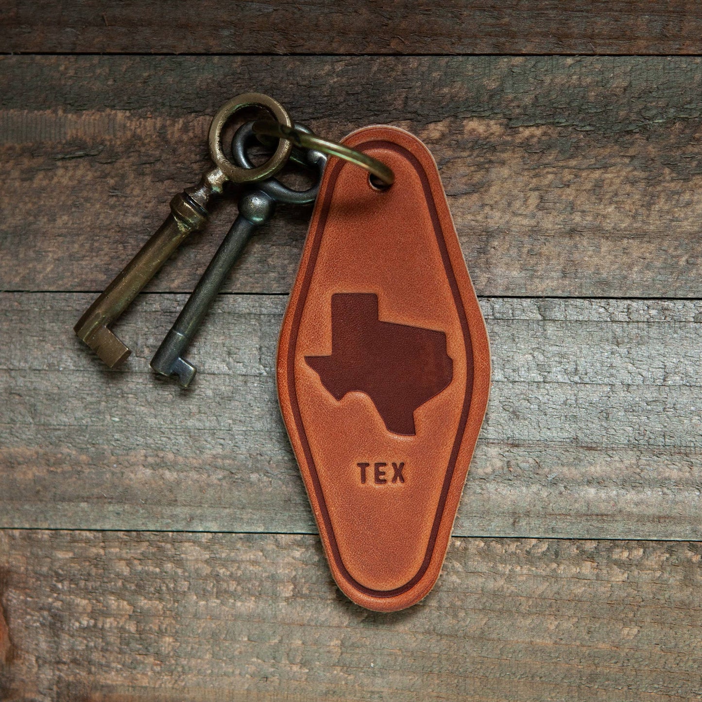 Texas Silhouette Leather Motel Keychain