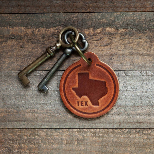 Texas Silhouette Leather Keychain Circle